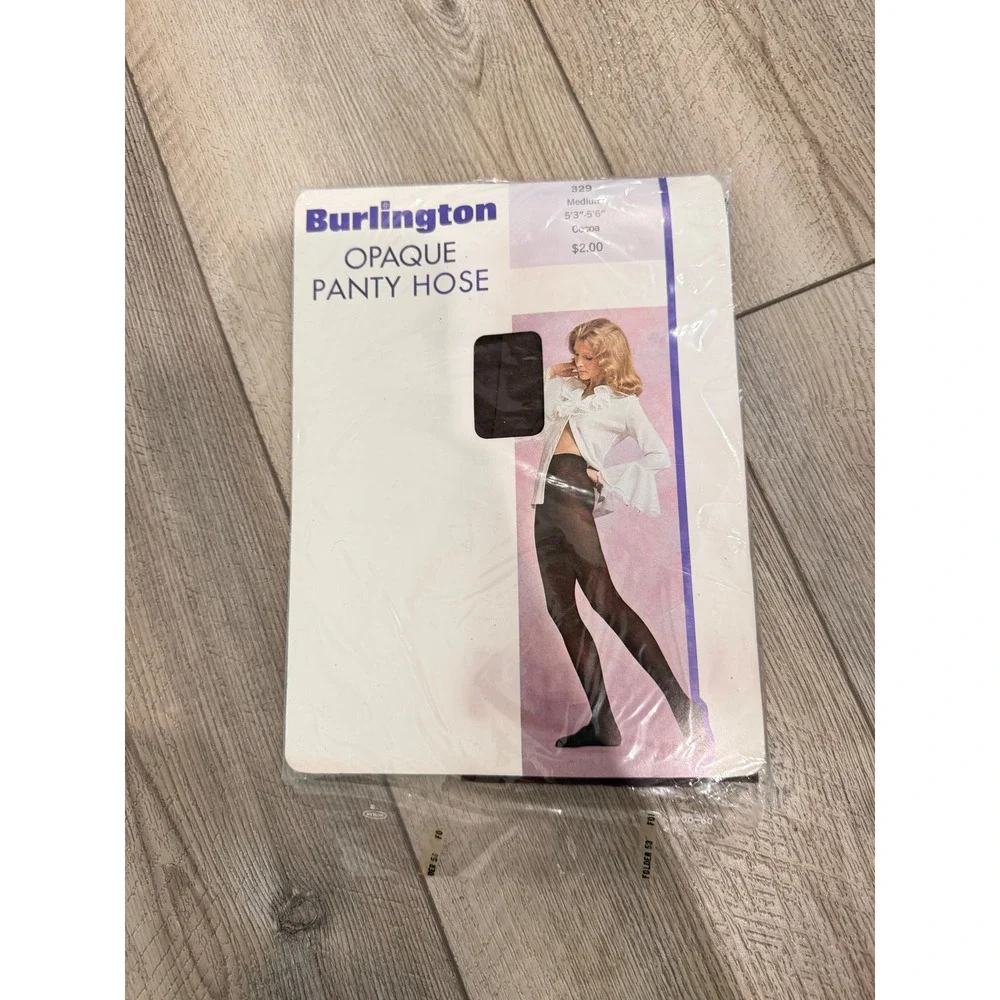 Vintage Burlington Opaque Pantyhose Cocoa Brown Medium Made in USA Deadstock